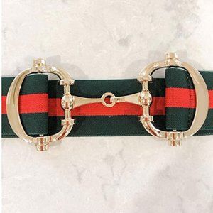Red & Green Stripe Belt w/ Gold Buckle